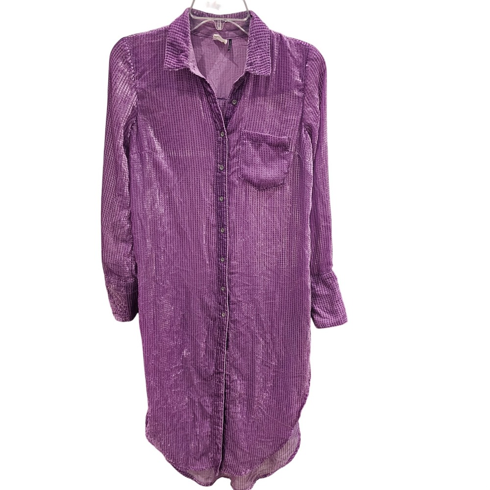 Akemi And Kin XS Purple Semi Sheer Duster Button Down Shirt Anthropoligie